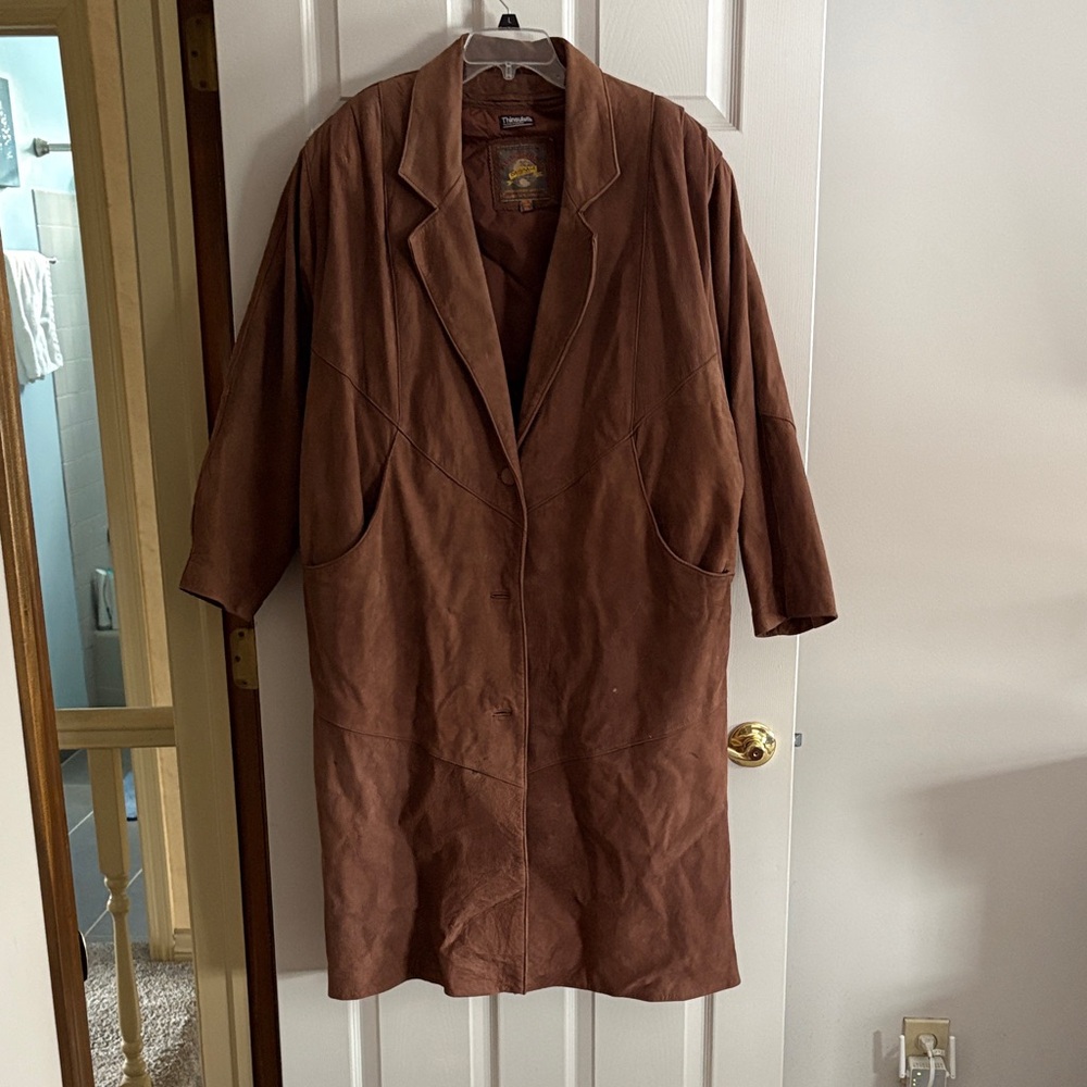 Brown genuine leather long Women's XL Coat